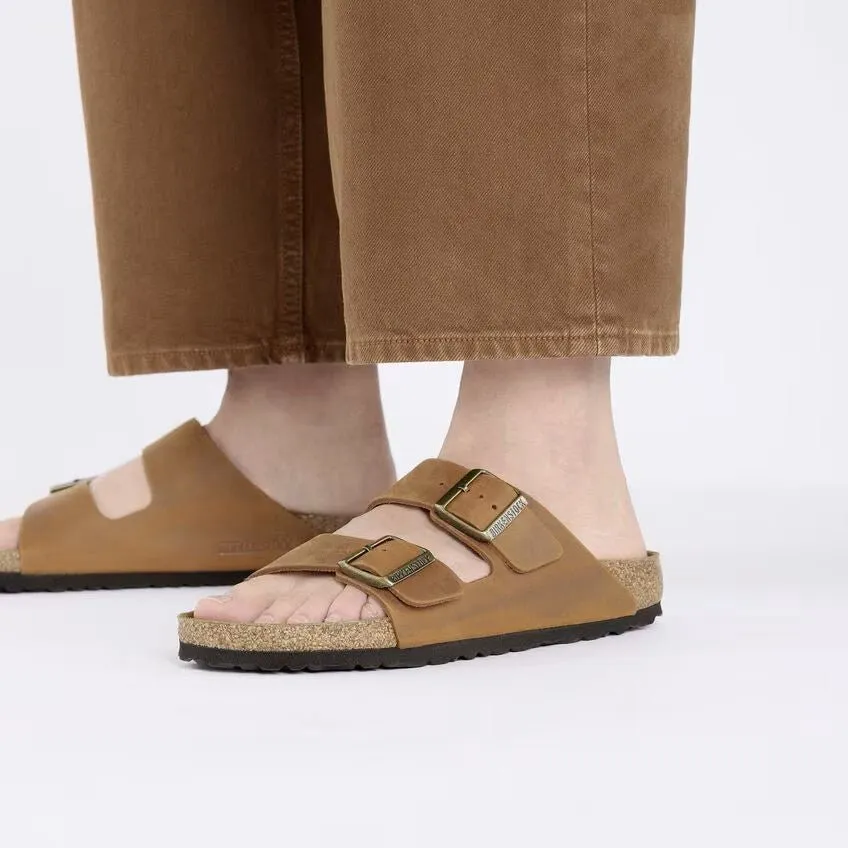 Birkenstock Arizona Sandals - Cognac Oiled Leather | Comfortable Cork Footbed