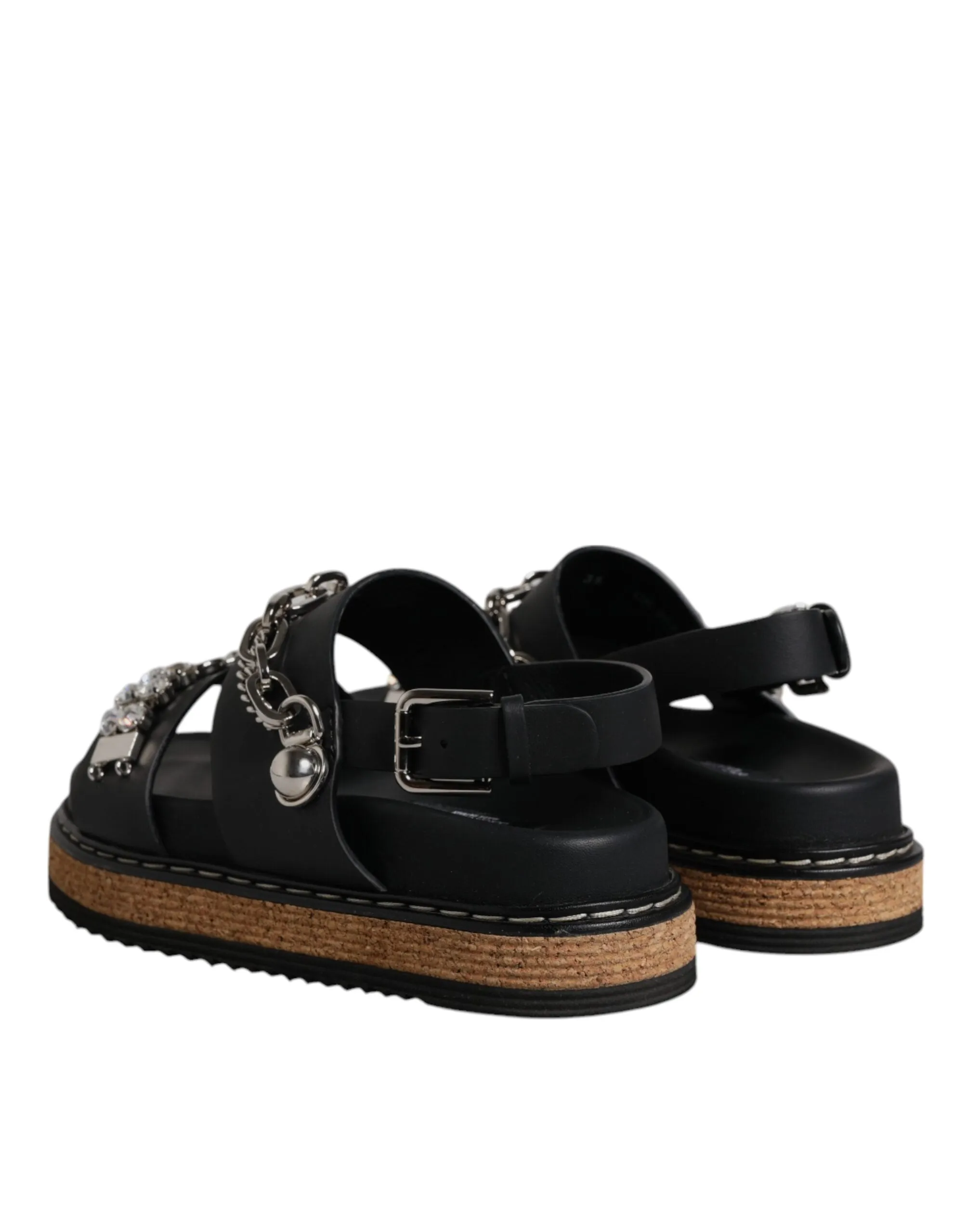 Black Crystal Embellish Strap Sandals Shoes