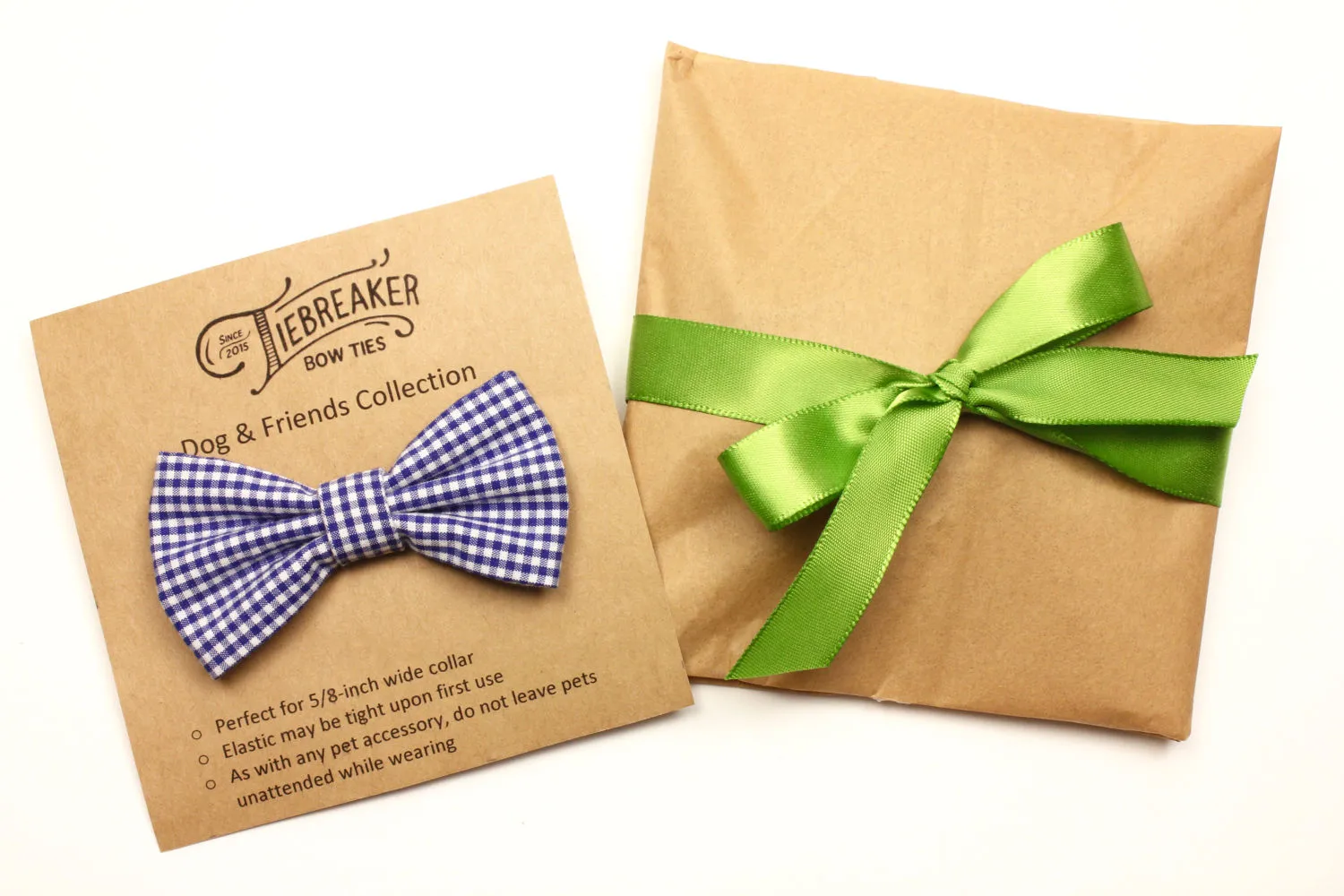 Blue Gingham Dog Bow Tie