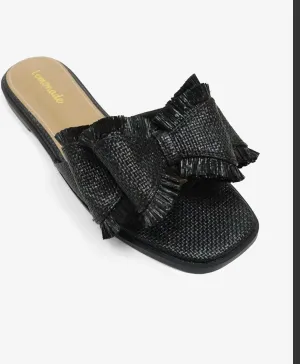Bow Tie Flat Sandals Available In Natural and Black