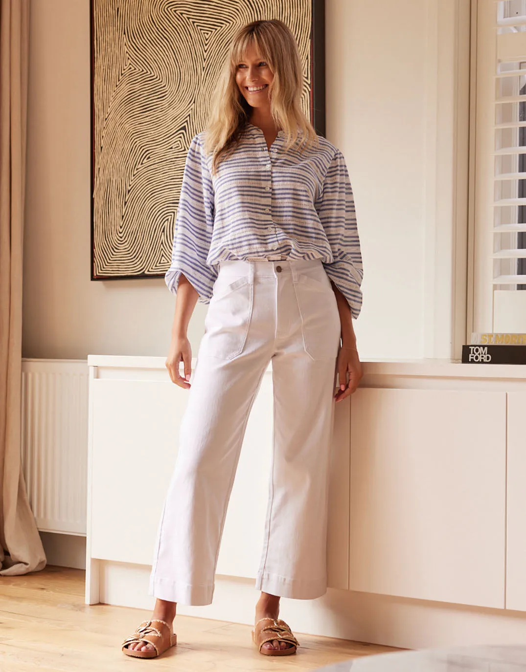 Catalina Cropped Wide Leg Jeans - White