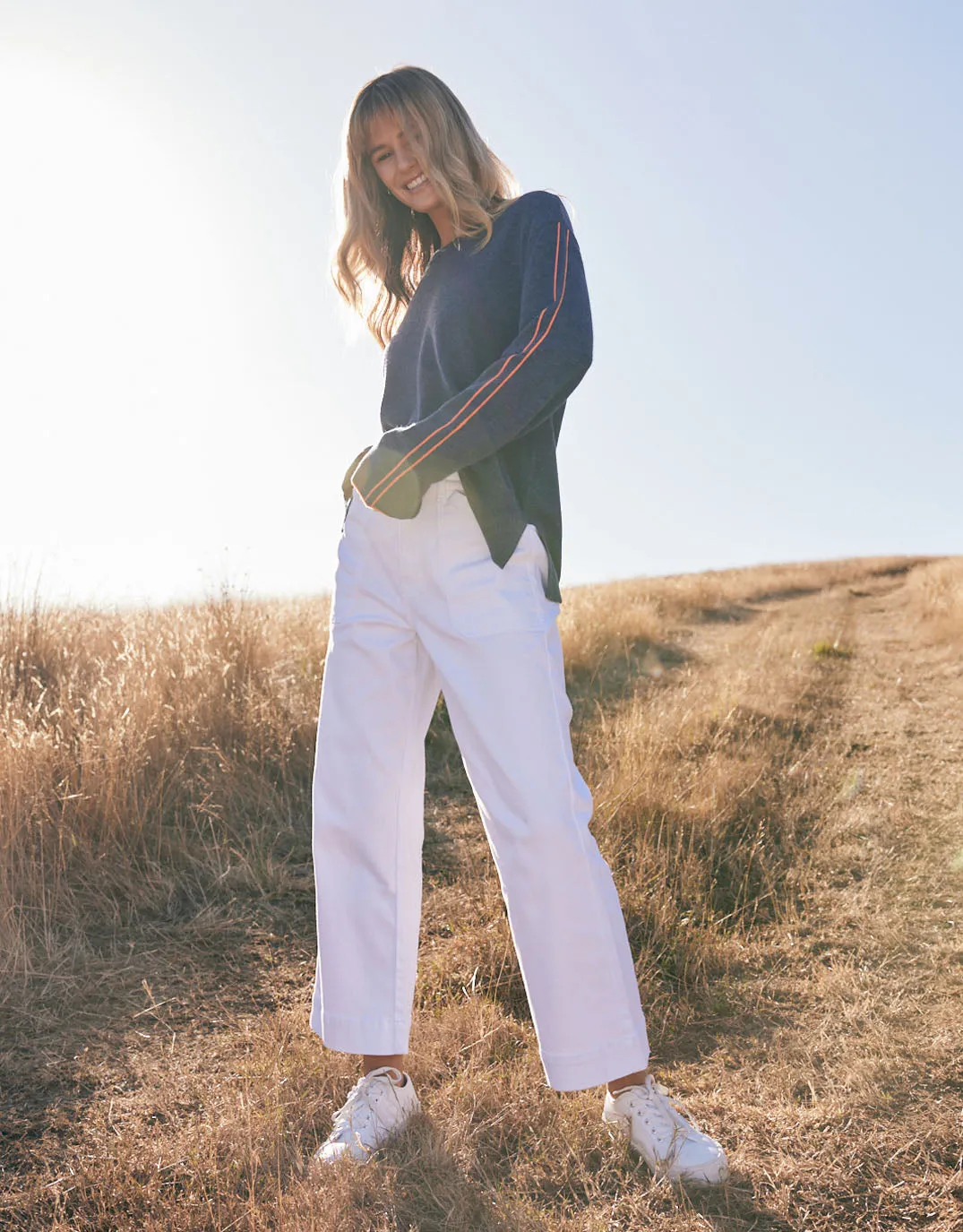Catalina Cropped Wide Leg Jeans - White