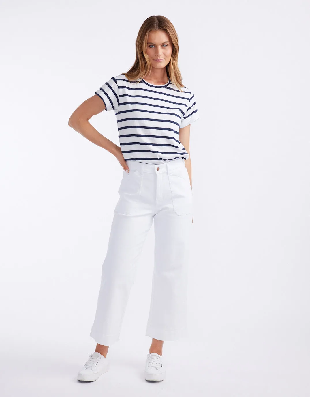 Catalina Cropped Wide Leg Jeans - White
