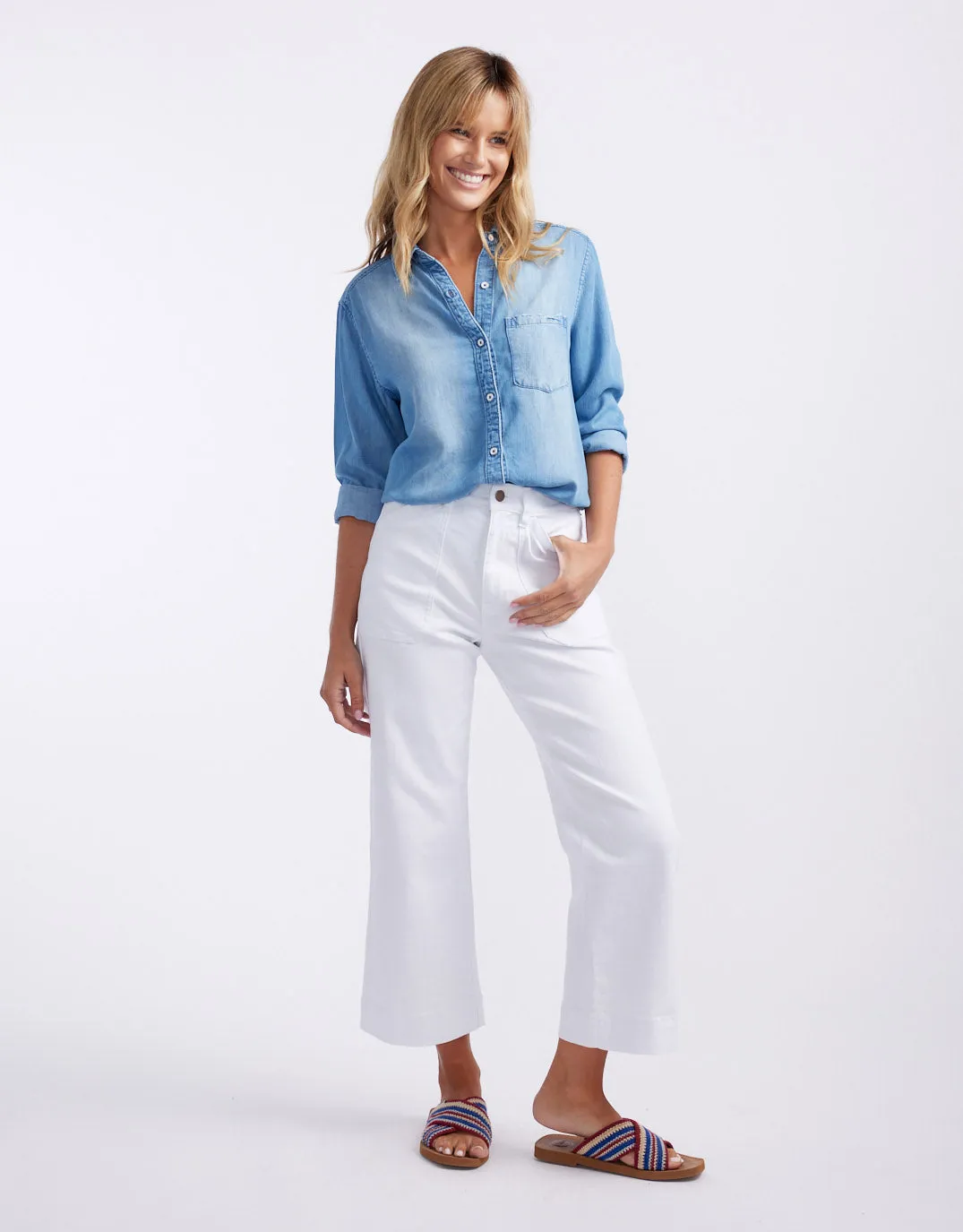 Catalina Cropped Wide Leg Jeans - White