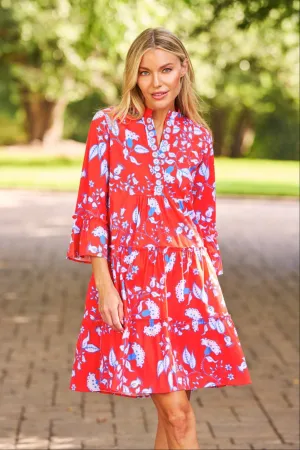 Caty Dress in Scarlet Blooms
