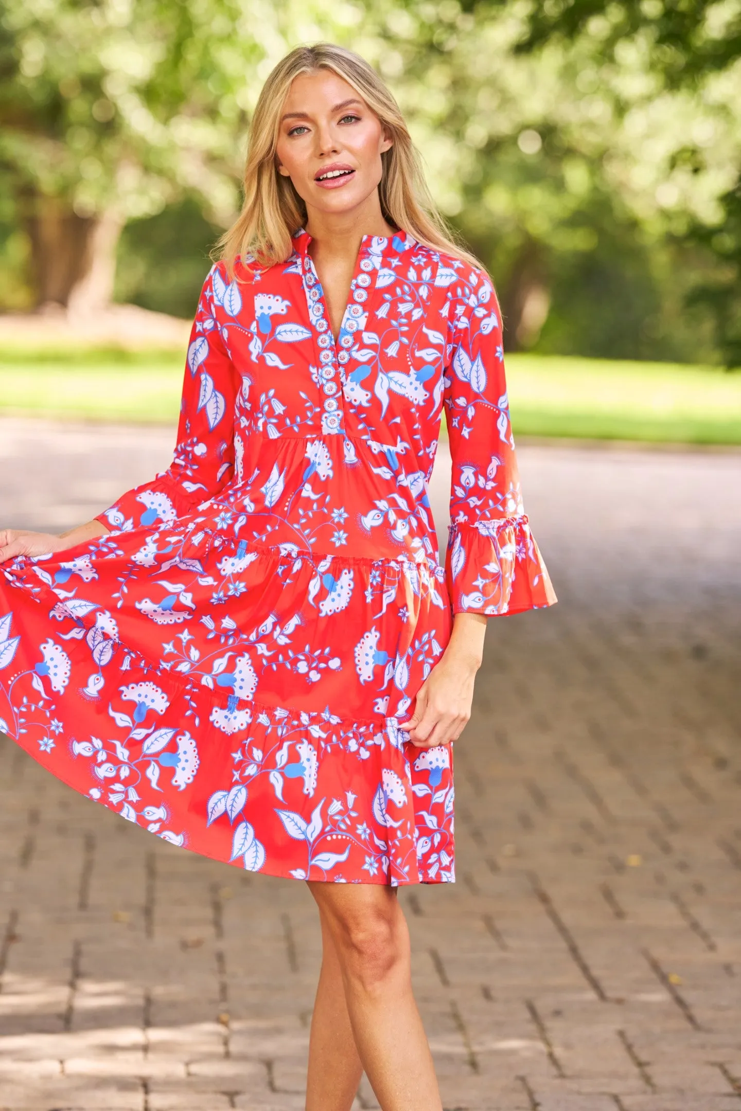 Caty Dress in Scarlet Blooms
