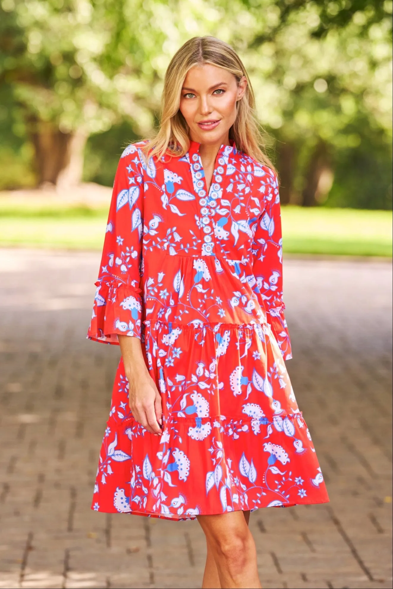 Caty Dress in Scarlet Blooms