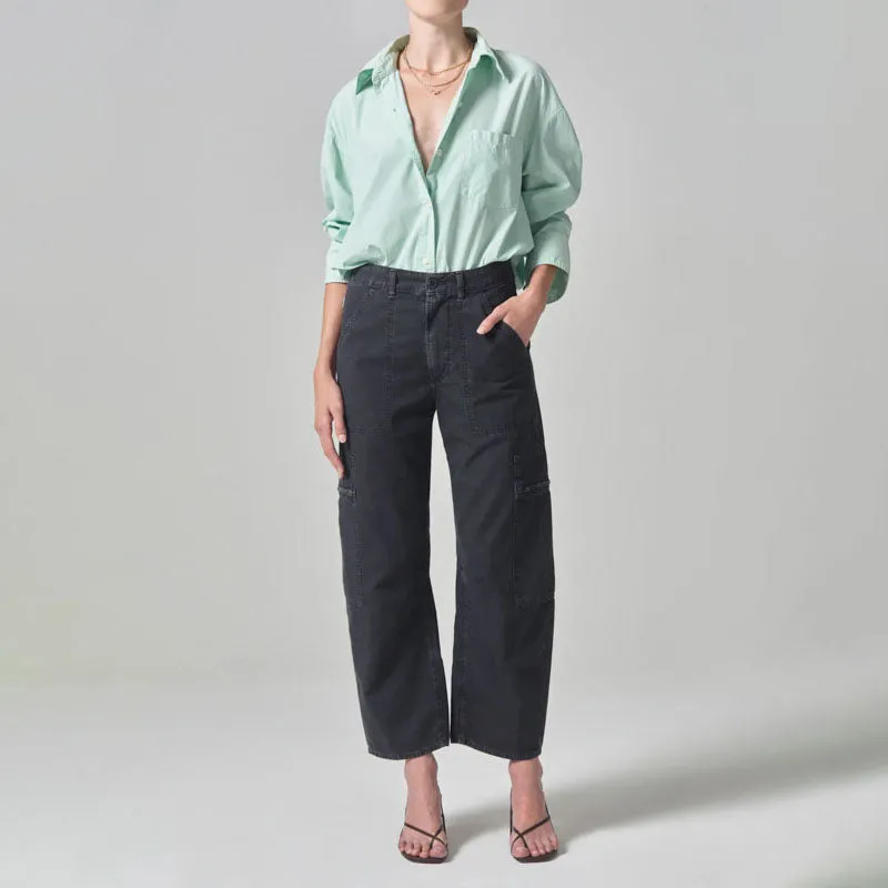 CITIZENS OF HUMANITY Marcelle Low Slung Sateen Cargo Pants in Washed Black