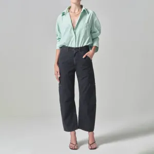 CITIZENS OF HUMANITY Marcelle Low Slung Sateen Cargo Pants in Washed Black
