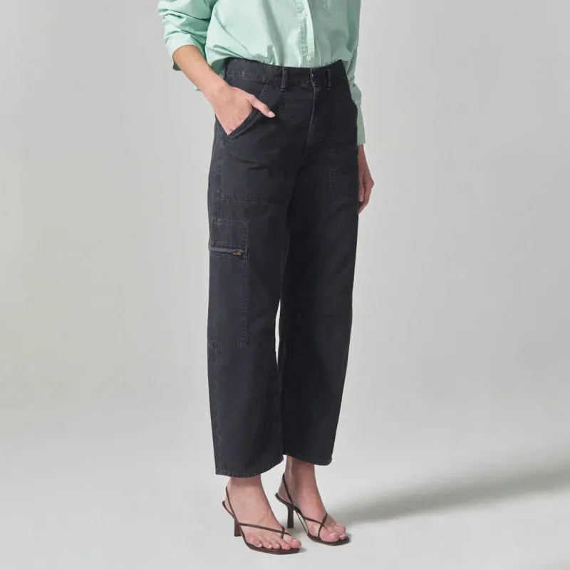 CITIZENS OF HUMANITY Marcelle Low Slung Sateen Cargo Pants in Washed Black