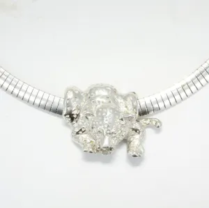 Crouching Silver Jaguar Slide Necklace  on 16" Omega silver Chain