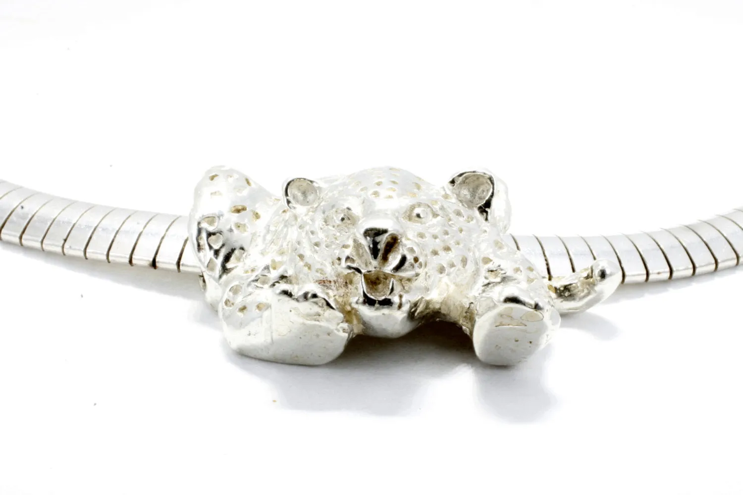 Crouching Silver Jaguar Slide Necklace  on 16" Omega silver Chain