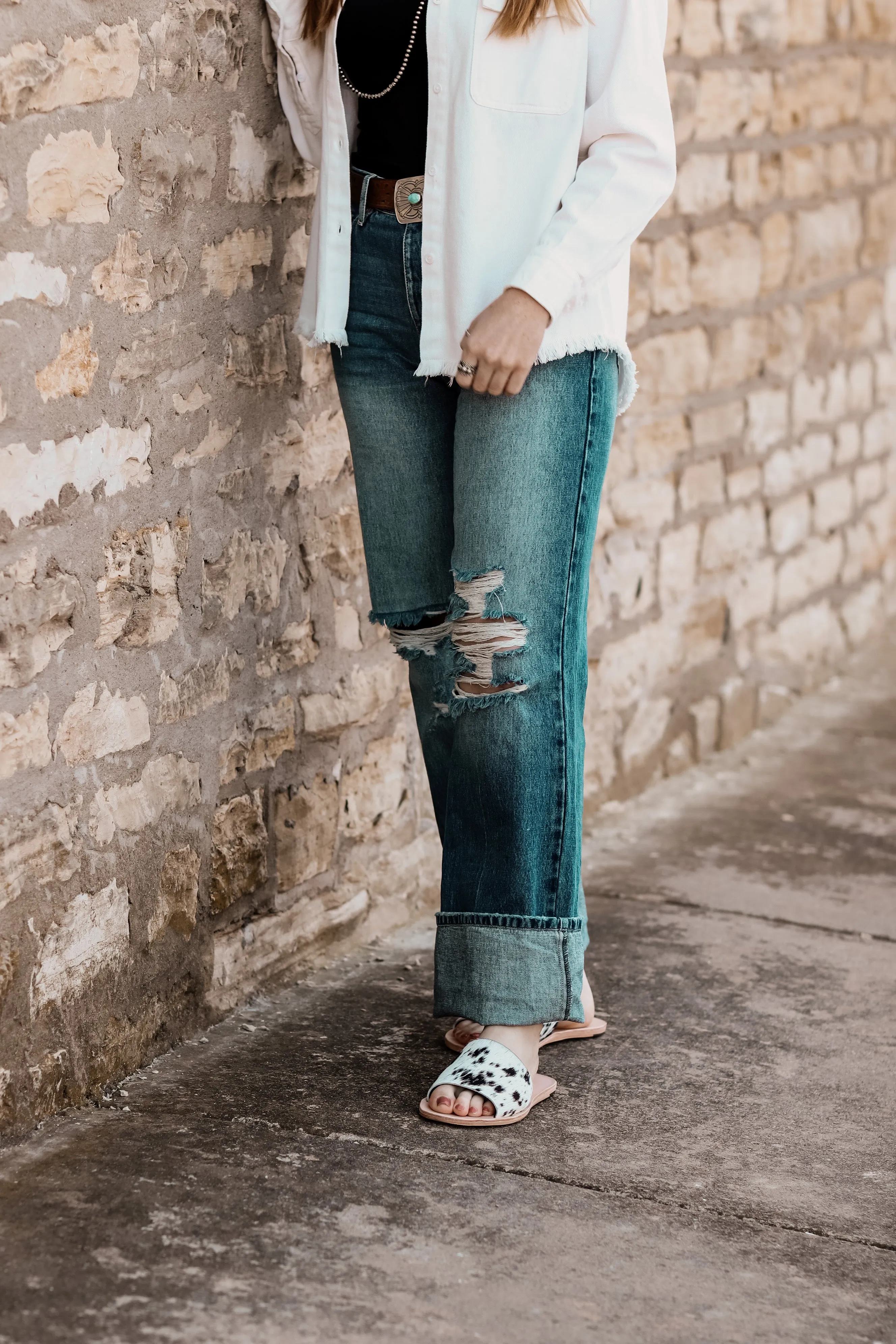 Distressed Wide-Leg Jeans