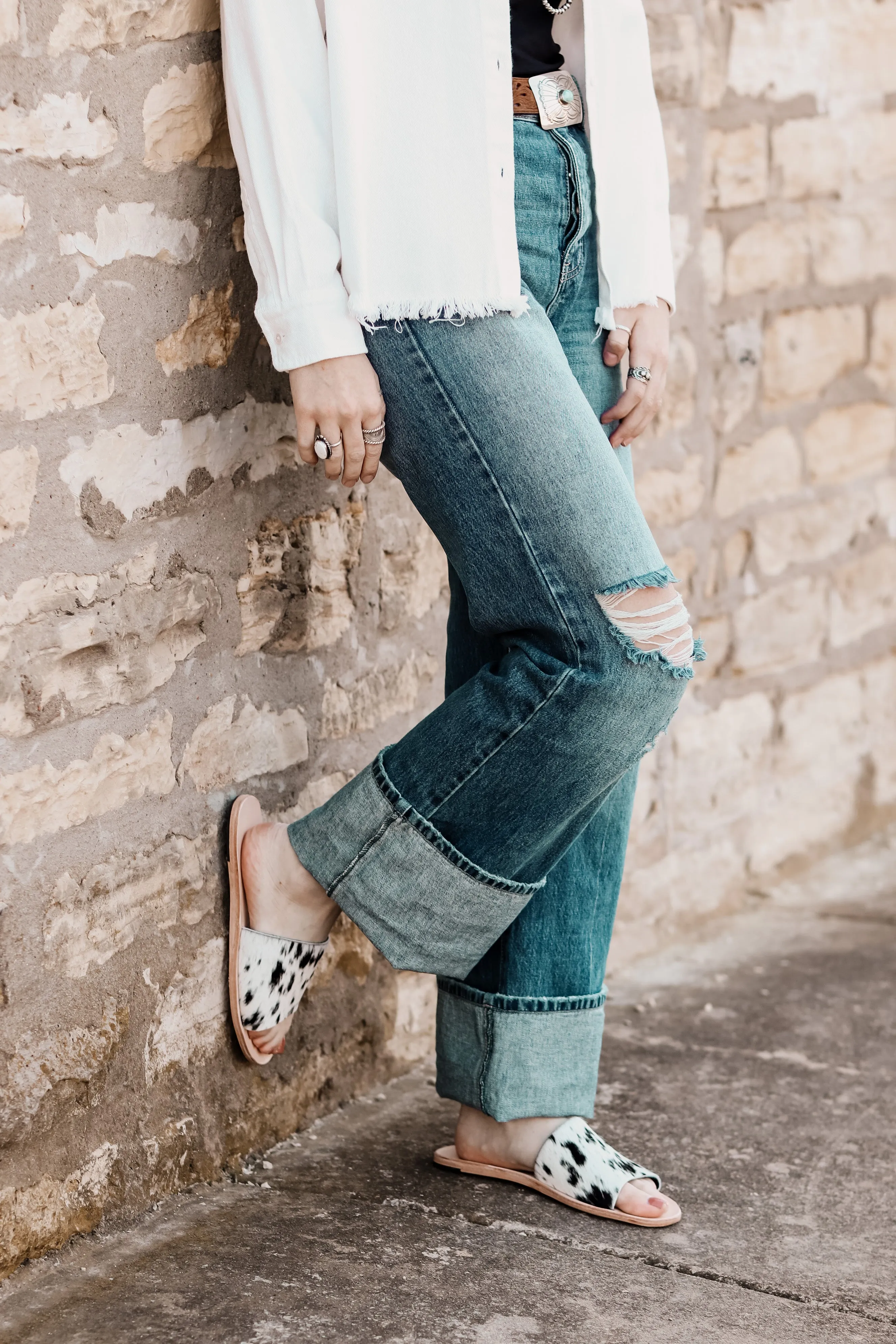 Distressed Wide-Leg Jeans