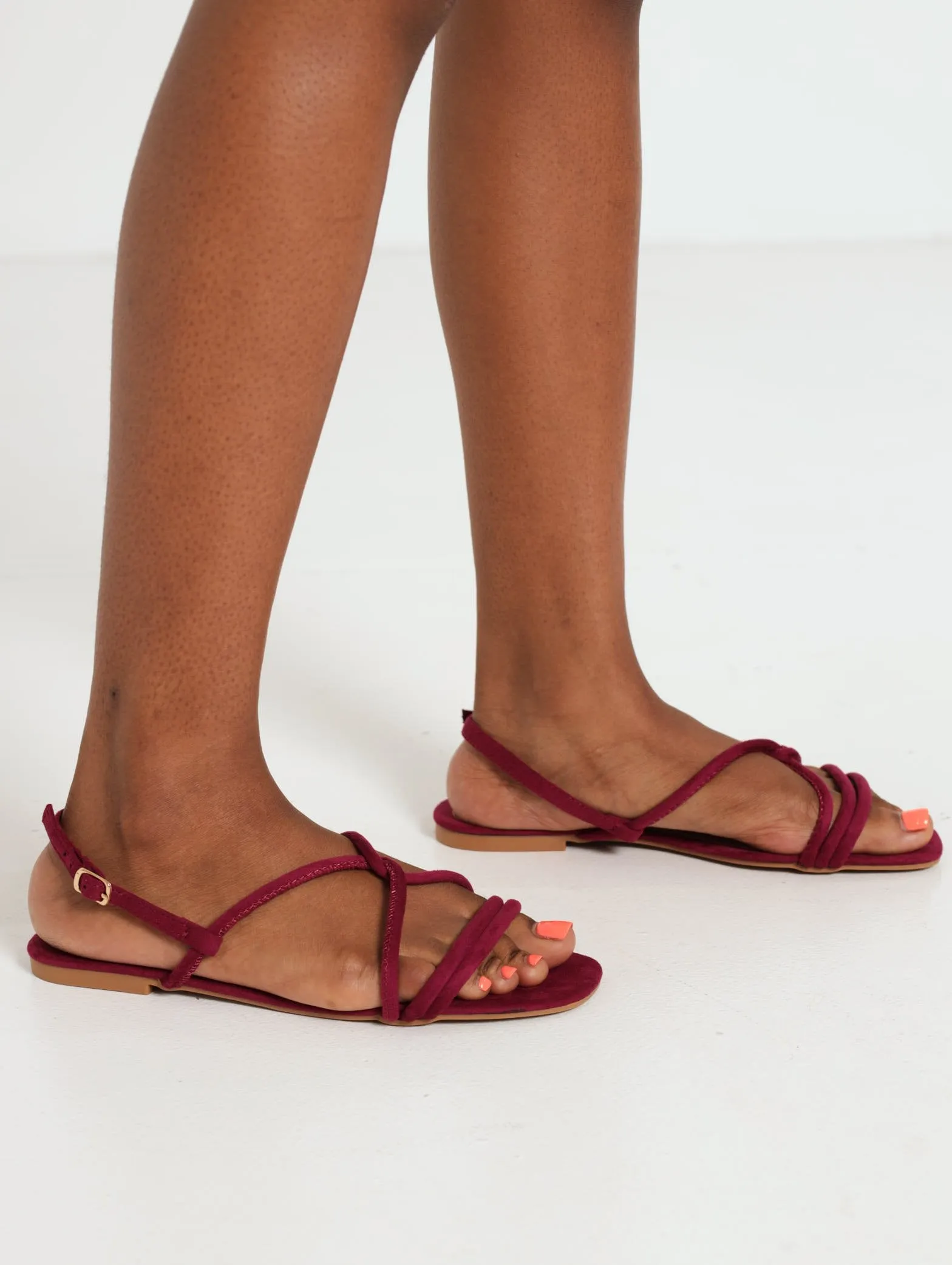 Double Strap Slingback Flat Sandal - Plum