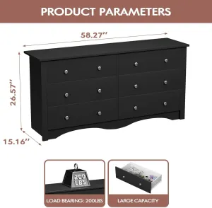 Dresser with 6 Drawer, Wood Wide Chest Storage Organizer and TV Stand