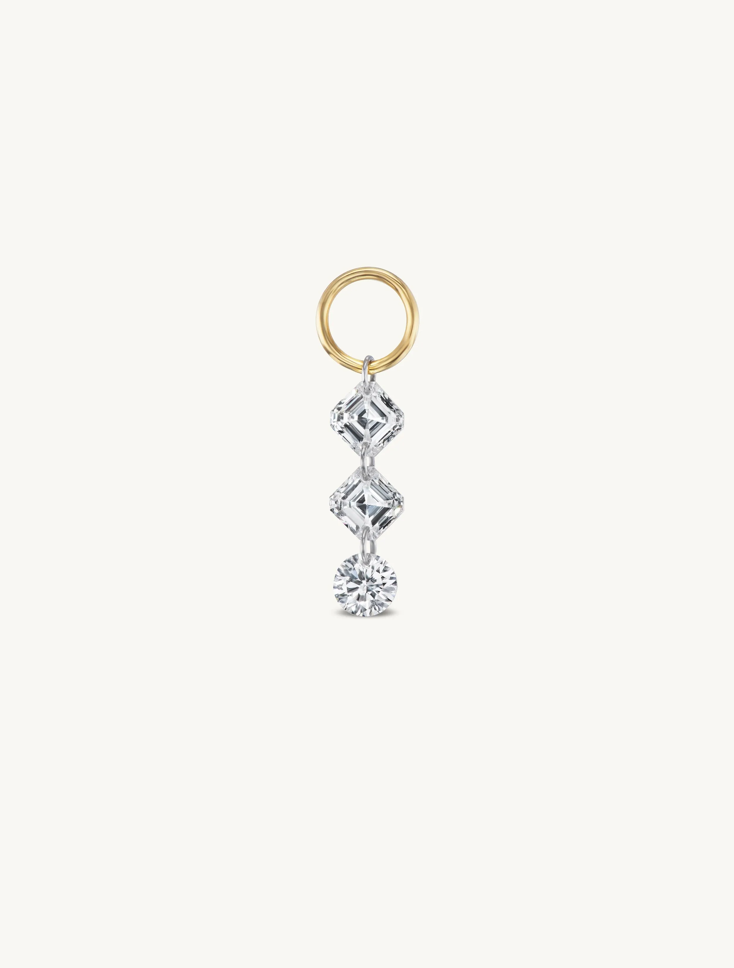 Duo Asscher   Round Pierced Diamond Charm for Huggies
