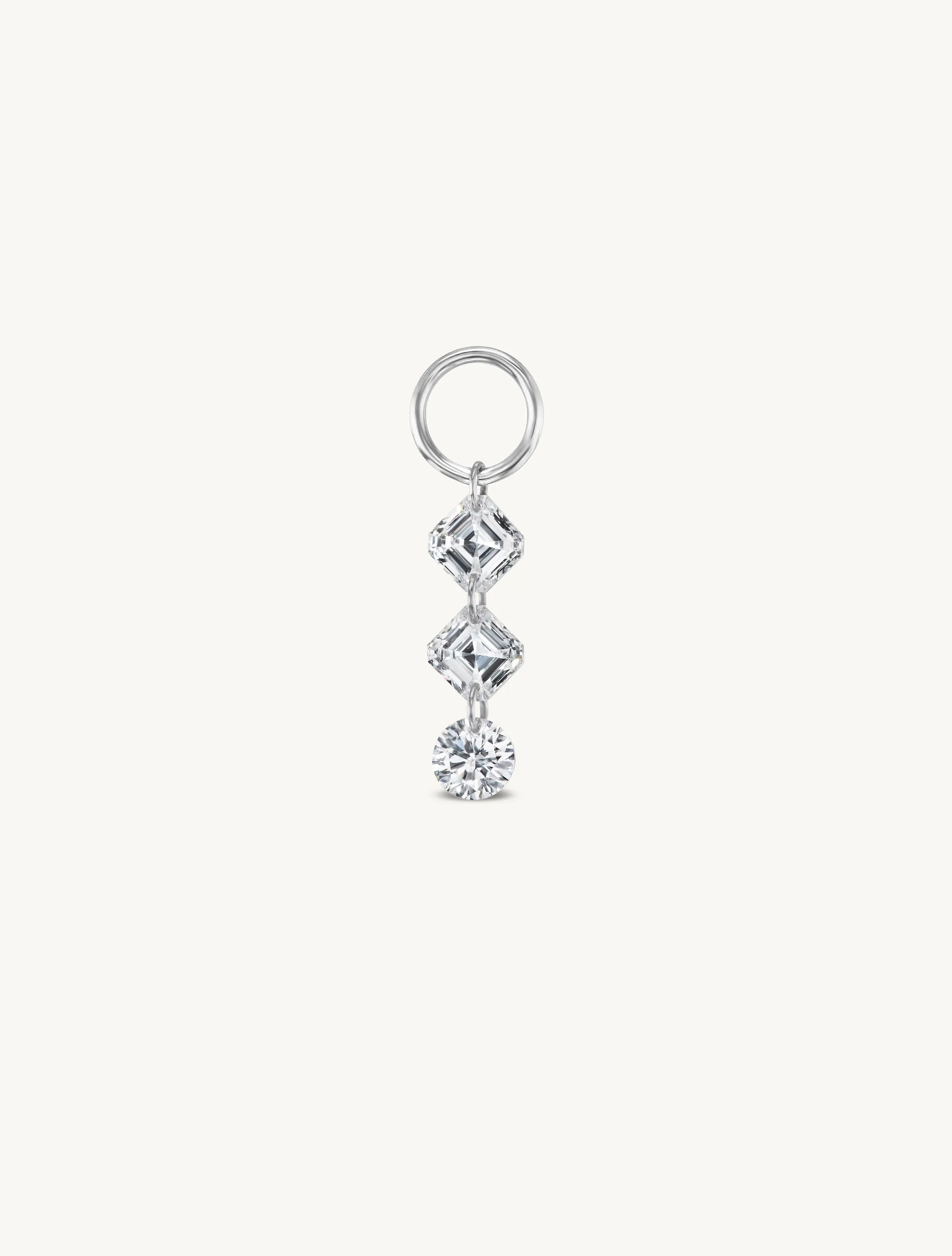 Duo Asscher   Round Pierced Diamond Charm for Huggies