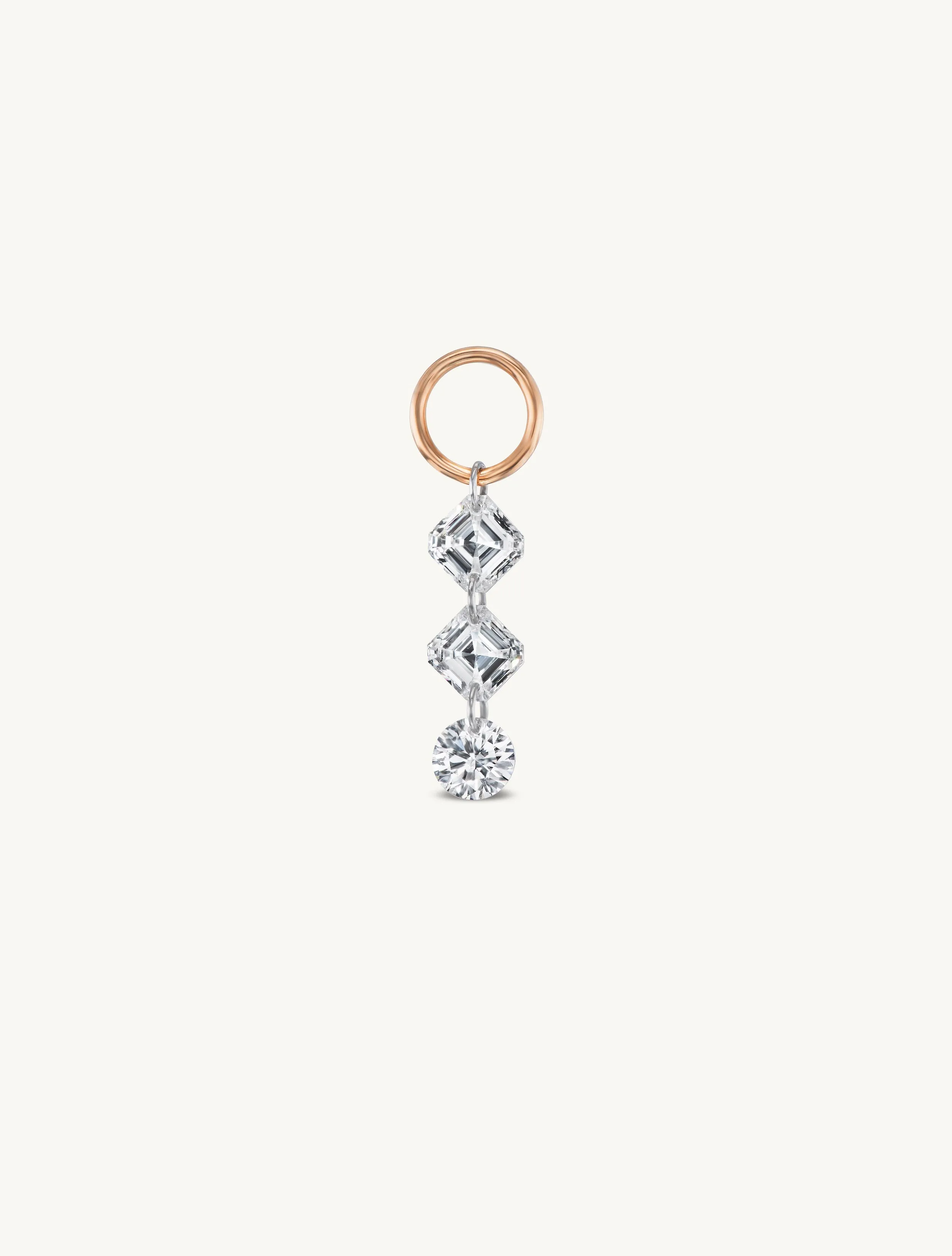 Duo Asscher   Round Pierced Diamond Charm for Huggies