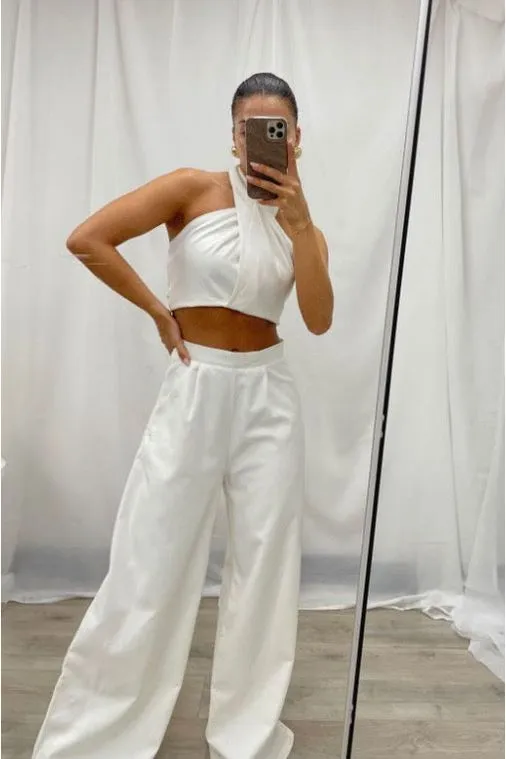Elsie Halter Neck Crop White