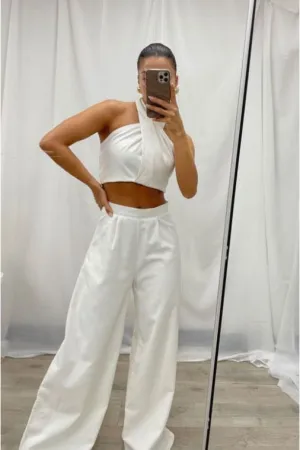 Elsie Halter Neck Crop White