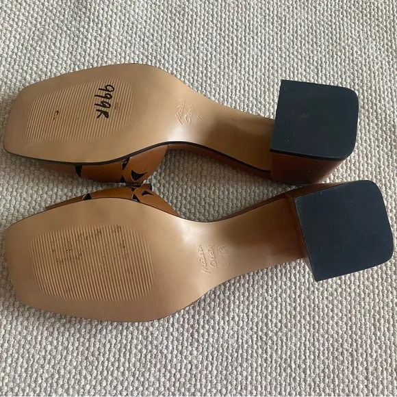Emanuele Crasto Cognac Italian Leather Cutout Slides Block Heel 2.5” Size EU 41