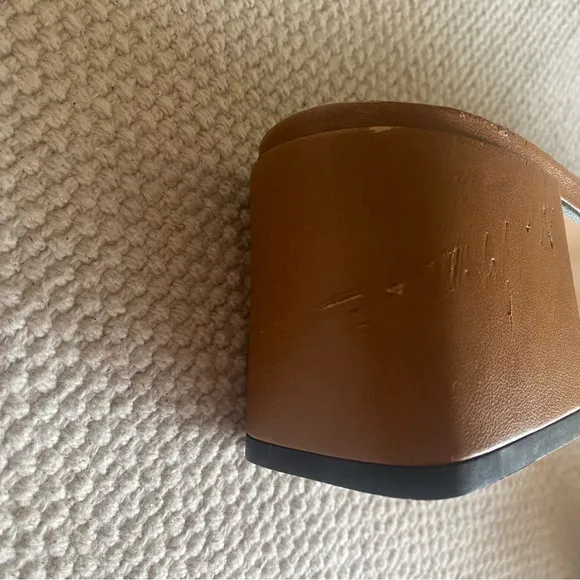 Emanuele Crasto Cognac Italian Leather Cutout Slides Block Heel 2.5” Size EU 41