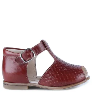 Emel Dark Cognac Weave Peep Toe Buckle Sandal