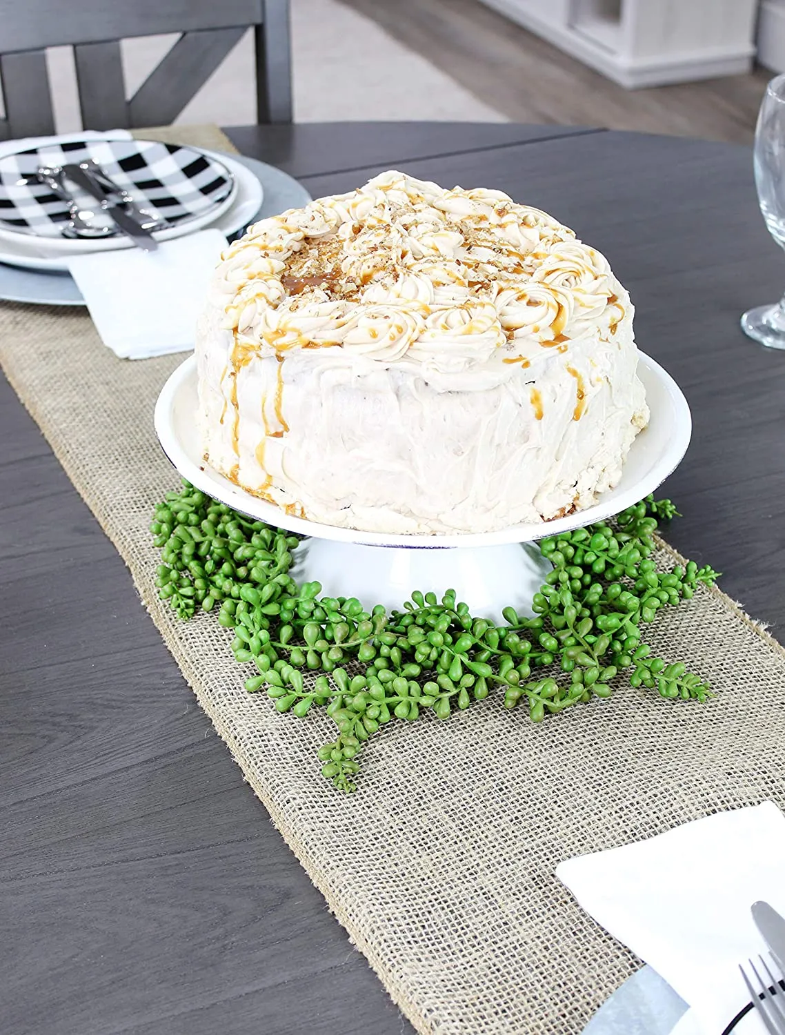 Enamelware Cake Stand, Round Metal Pedestal Style
