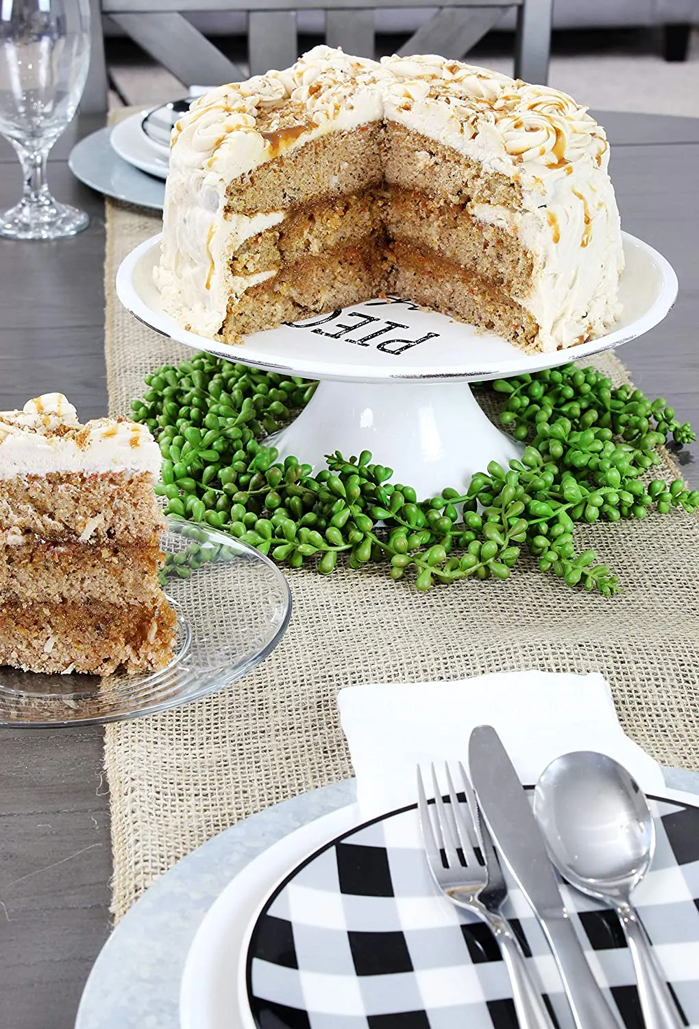 Enamelware Cake Stand, Round Metal Pedestal Style