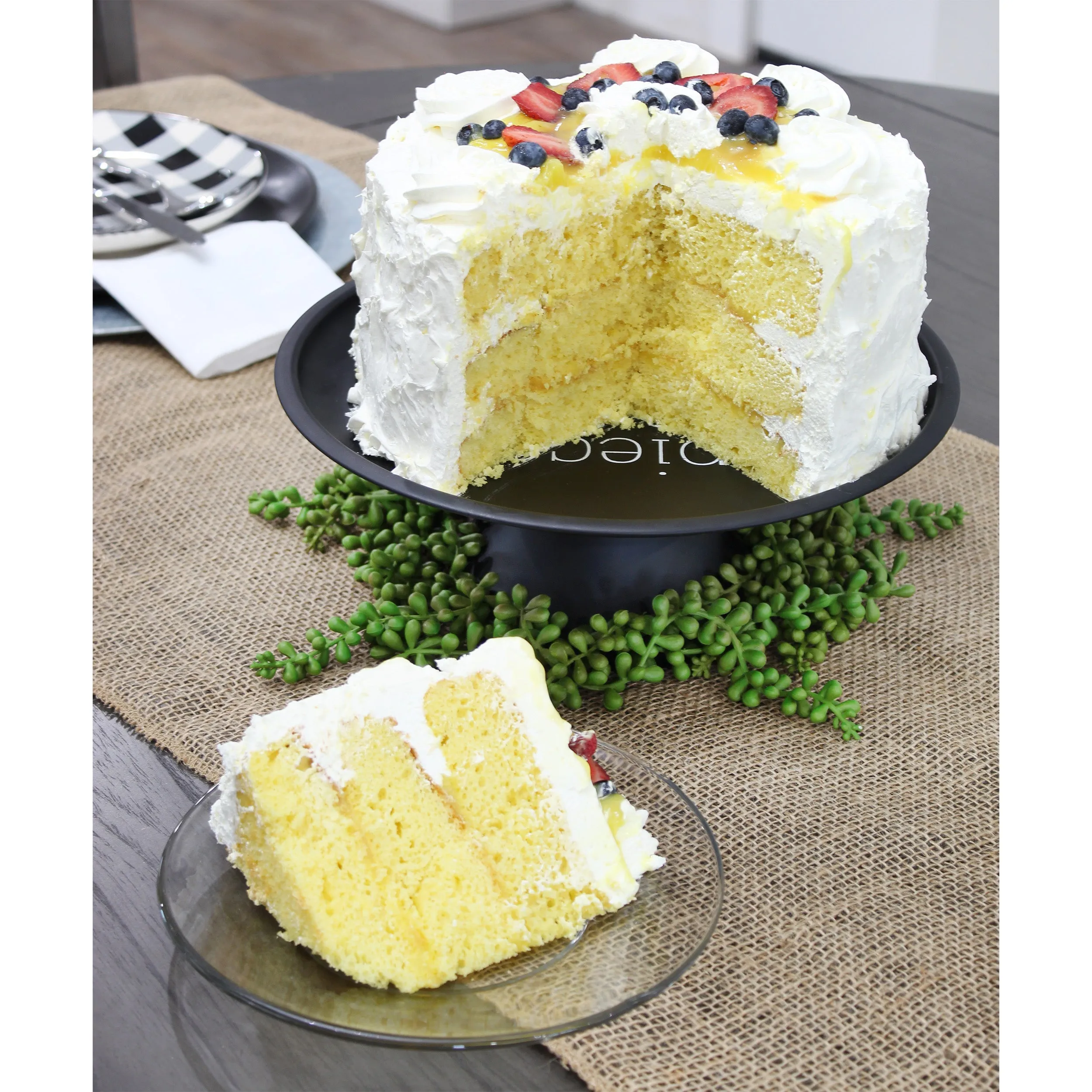 Enamelware Cake Stand, Round Metal Pedestal Style