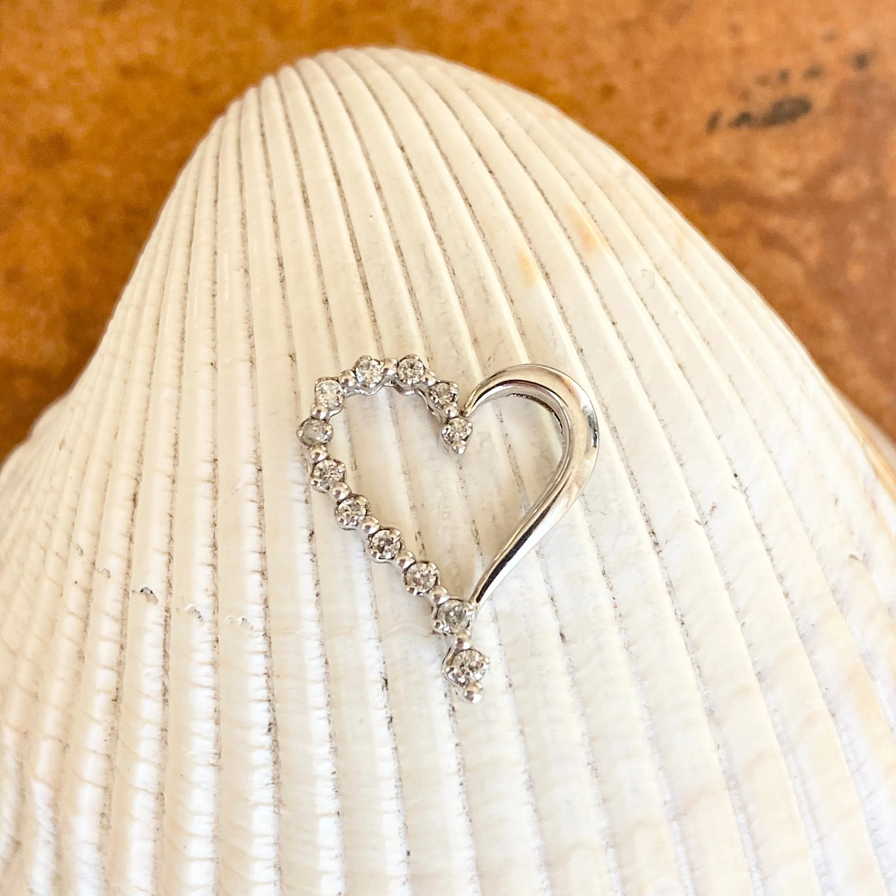 Estate 10KT White Gold .35 CT Diamond Heart Pendant Slide
