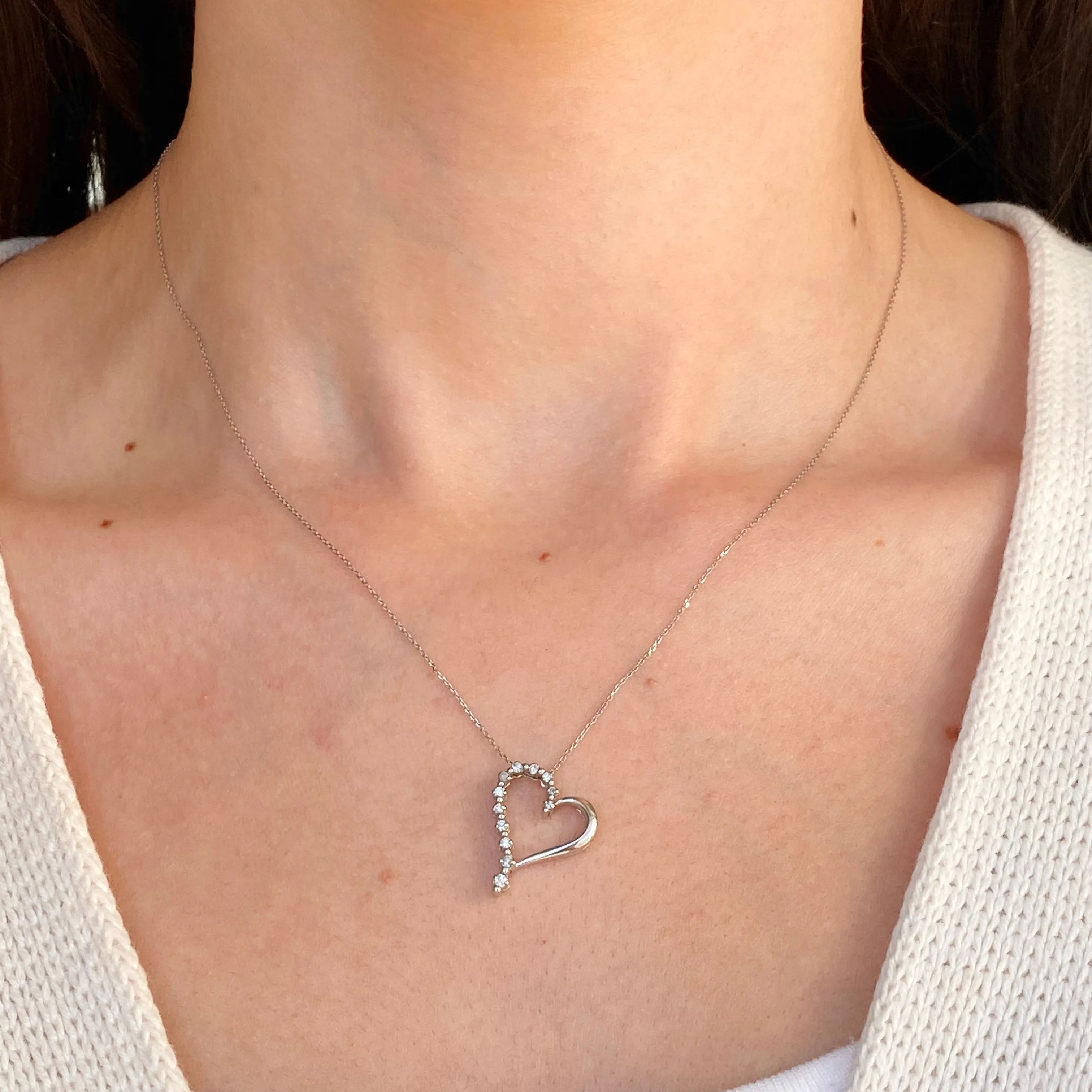 Estate 10KT White Gold .35 CT Diamond Heart Pendant Slide