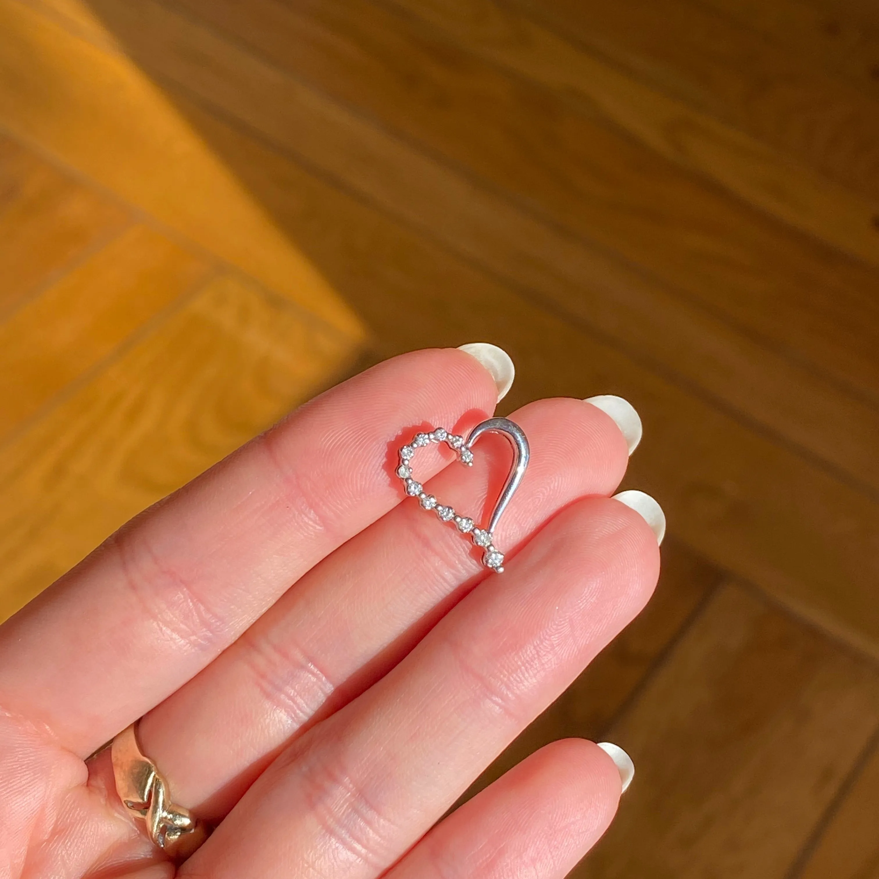 Estate 10KT White Gold .35 CT Diamond Heart Pendant Slide