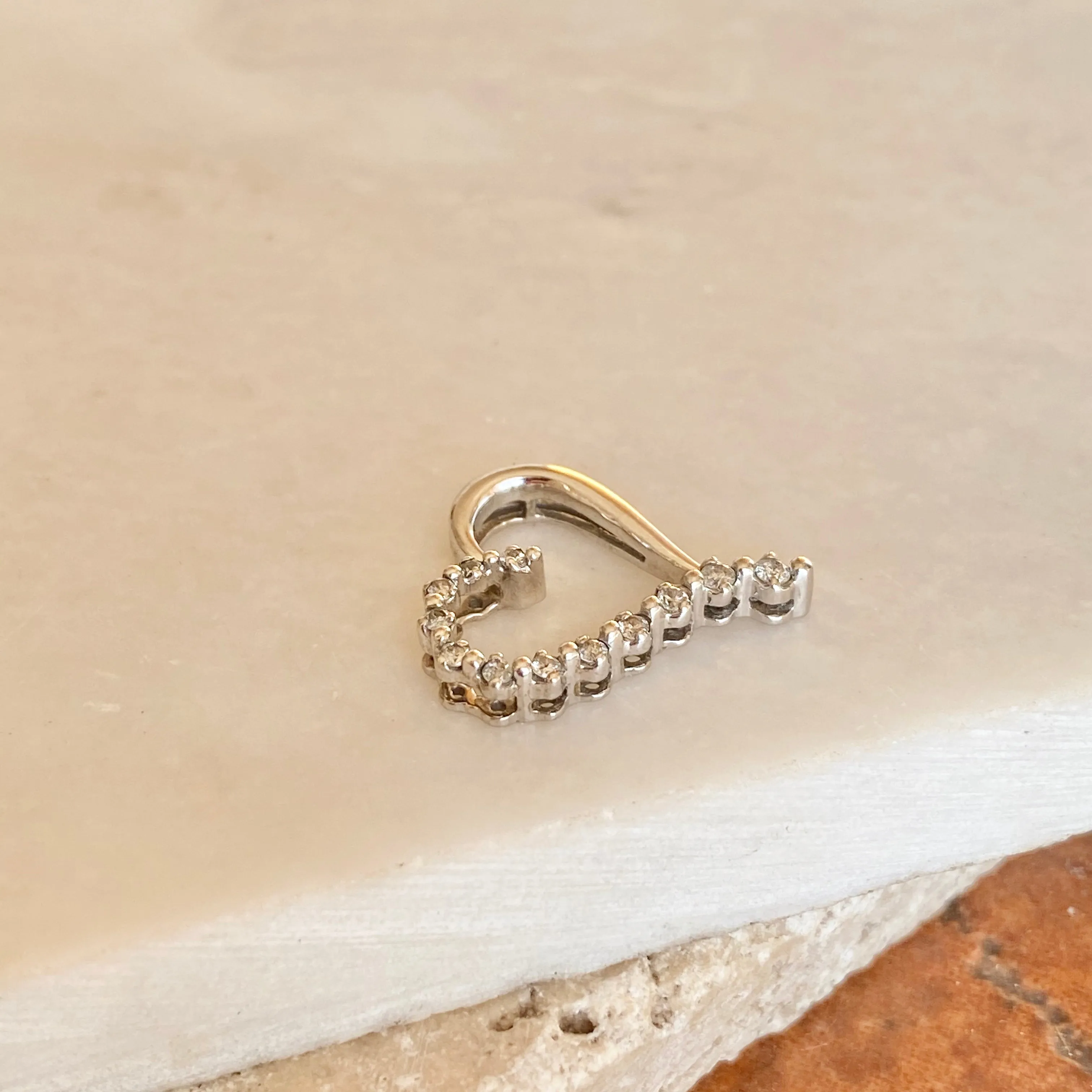 Estate 10KT White Gold .35 CT Diamond Heart Pendant Slide