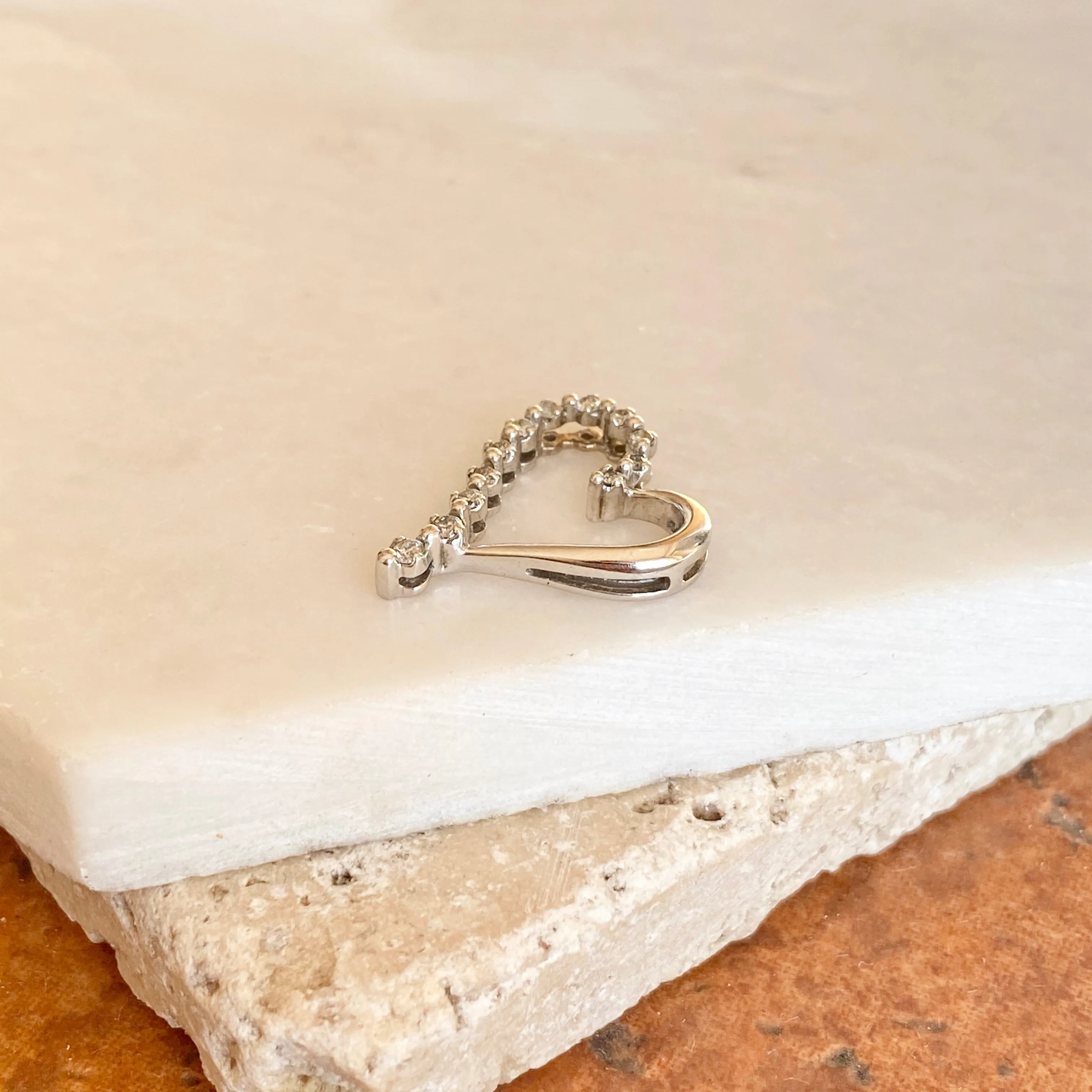 Estate 10KT White Gold .35 CT Diamond Heart Pendant Slide