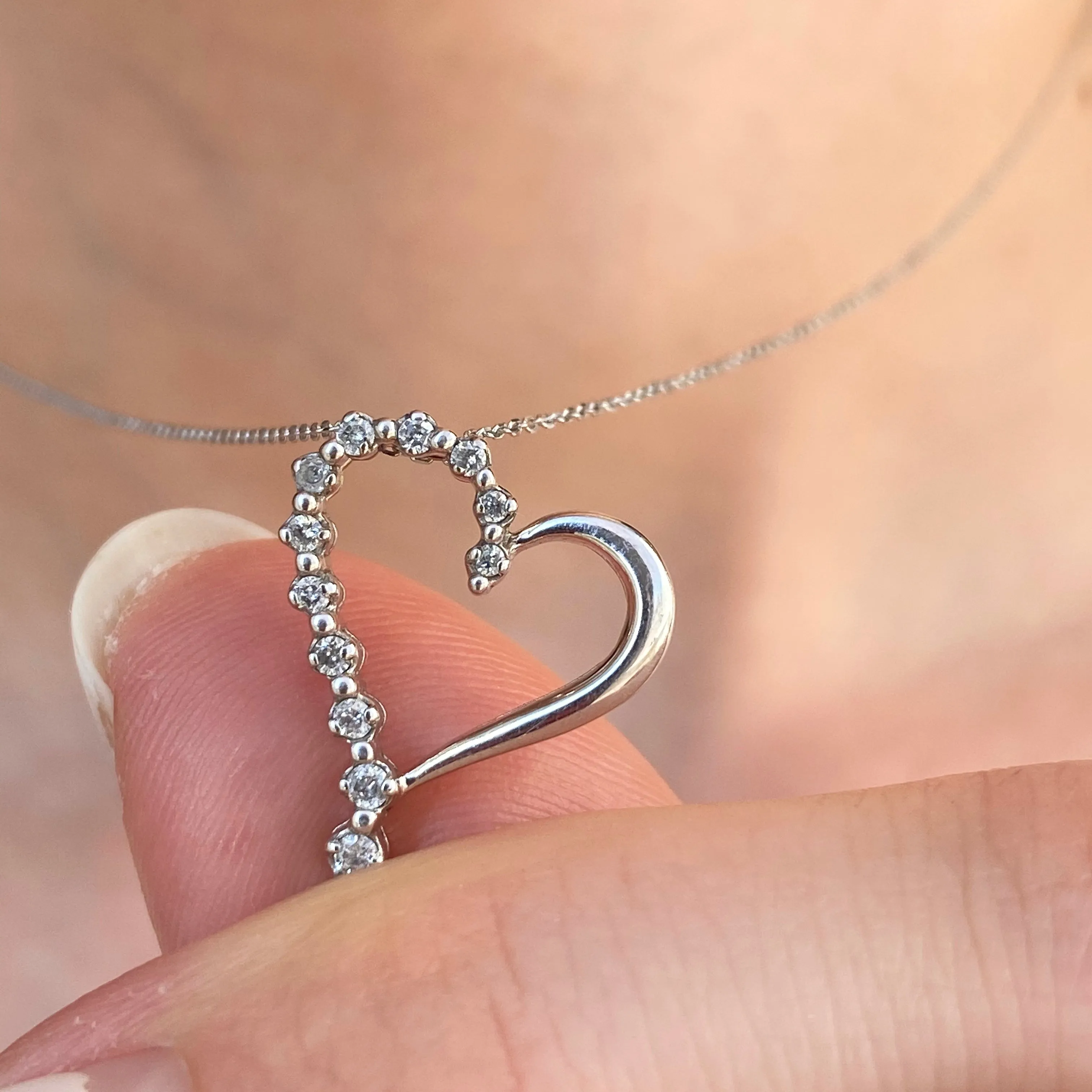 Estate 10KT White Gold .35 CT Diamond Heart Pendant Slide