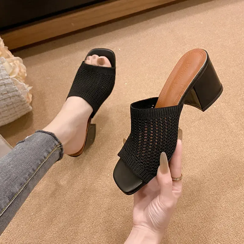 'Fallon' Block Heel Knit Sandals