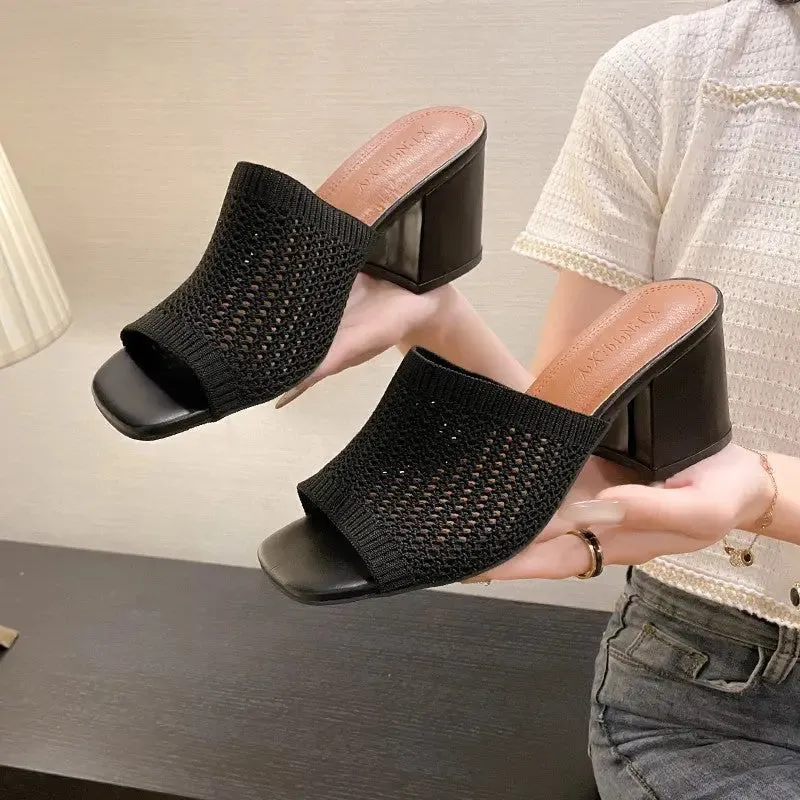'Fallon' Block Heel Knit Sandals