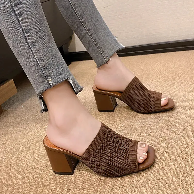 'Fallon' Block Heel Knit Sandals