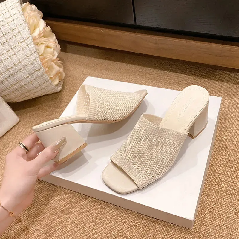 'Fallon' Block Heel Knit Sandals