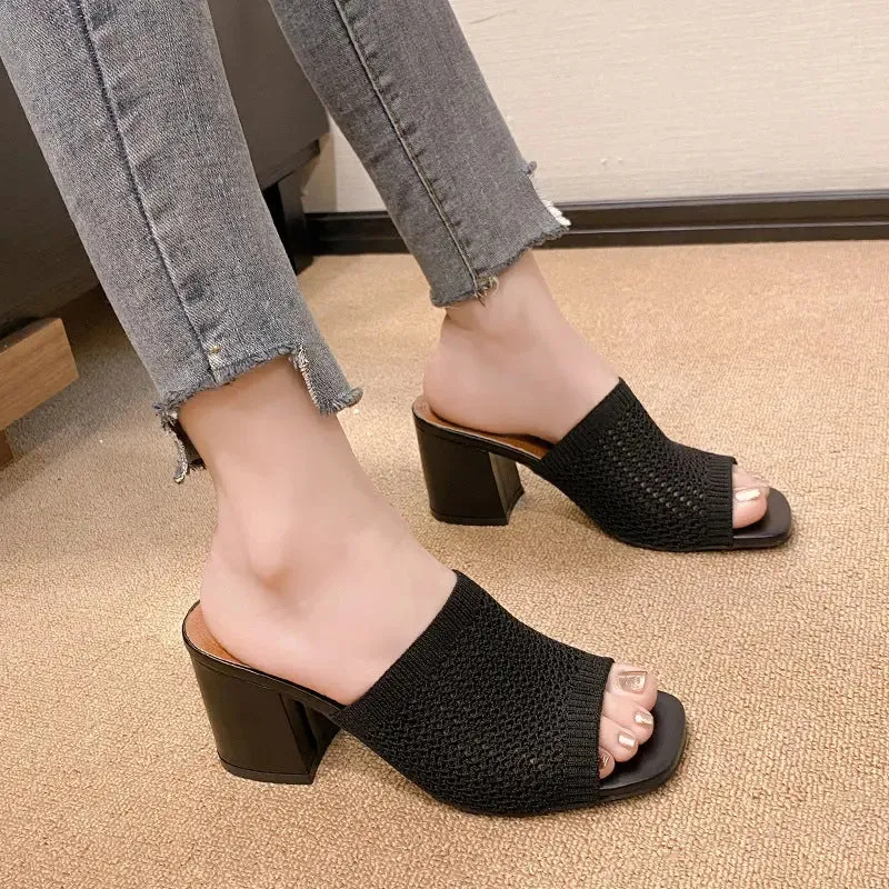 'Fallon' Block Heel Knit Sandals