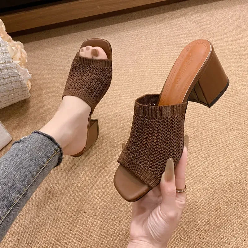 'Fallon' Block Heel Knit Sandals