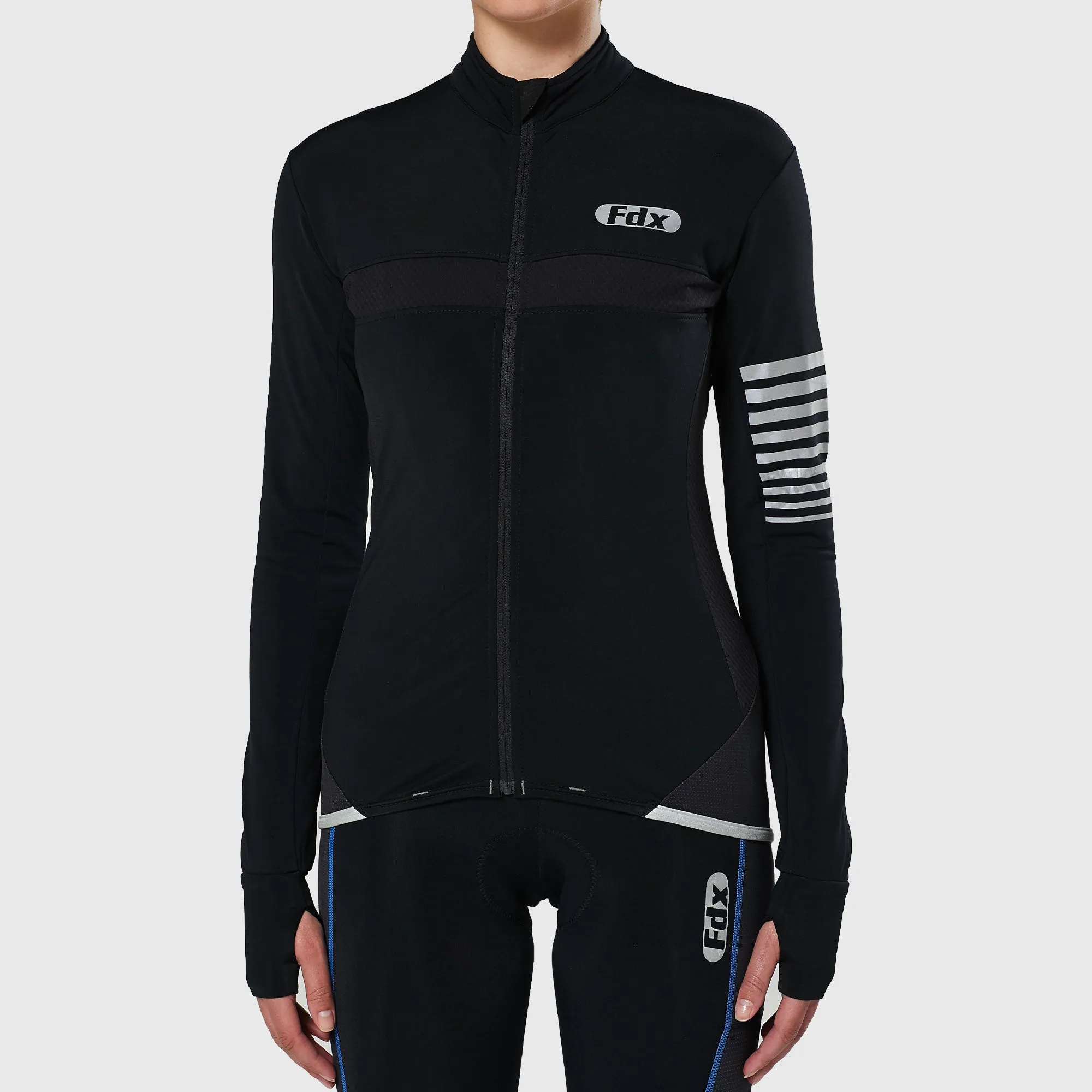 Fdx All Day Women's & Girl's Black Thermal Roubaix Long Sleeve Cycling Jersey