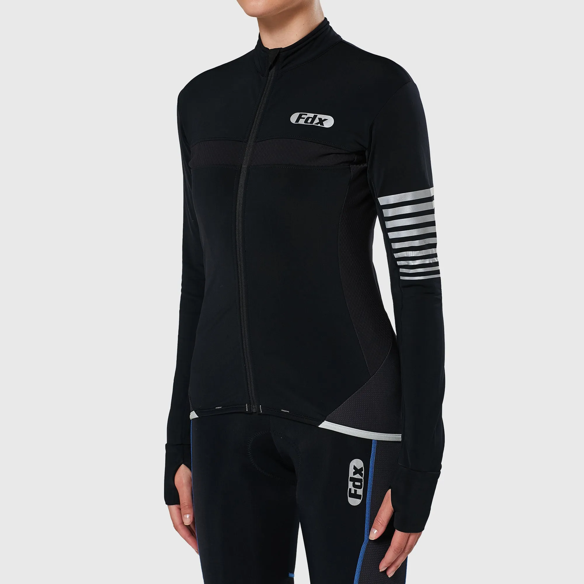 Fdx All Day Women's & Girl's Black Thermal Roubaix Long Sleeve Cycling Jersey
