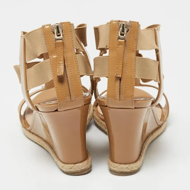 FENDI CARIOCA BANDED STRAP WEDGE HEEL ESPADRILLE SANDALS