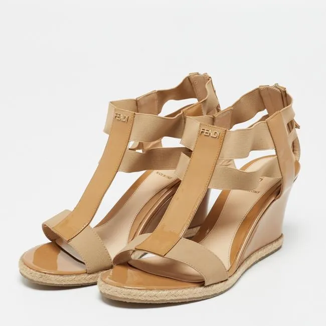 FENDI CARIOCA BANDED STRAP WEDGE HEEL ESPADRILLE SANDALS