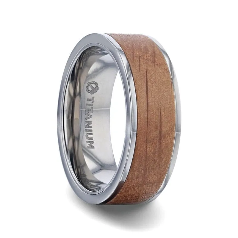Flat Titanium Ring Made From Genuine Whiskey Barrels Used By Jack Daniel's Distillery - 8mm