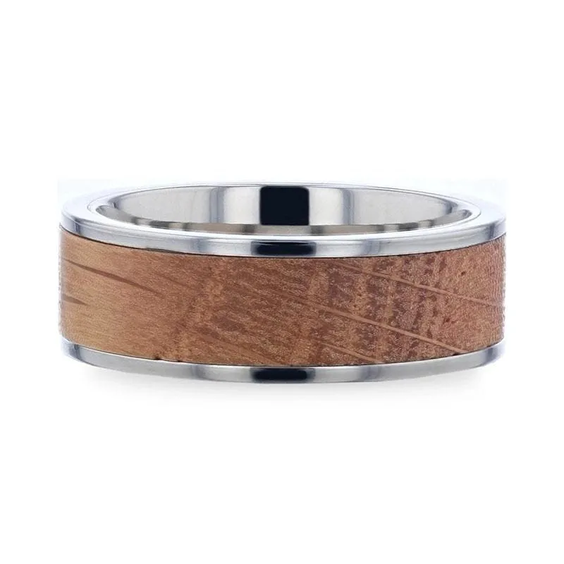 Flat Titanium Ring Made From Genuine Whiskey Barrels Used By Jack Daniel's Distillery - 8mm