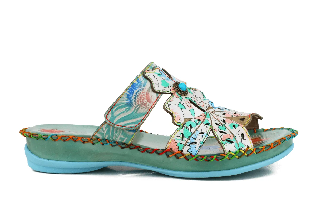 Genuine Leather Opal Deco Flower Cut Leather Sandals Slides - Green